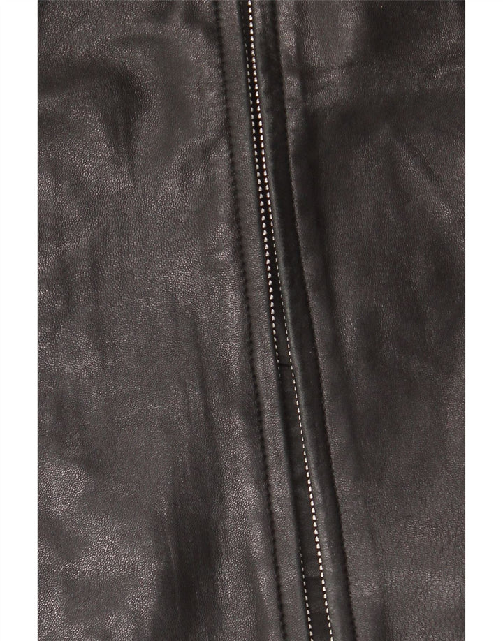 JAEGER Veste en cuir femme UK 12 Cuir noir moyen