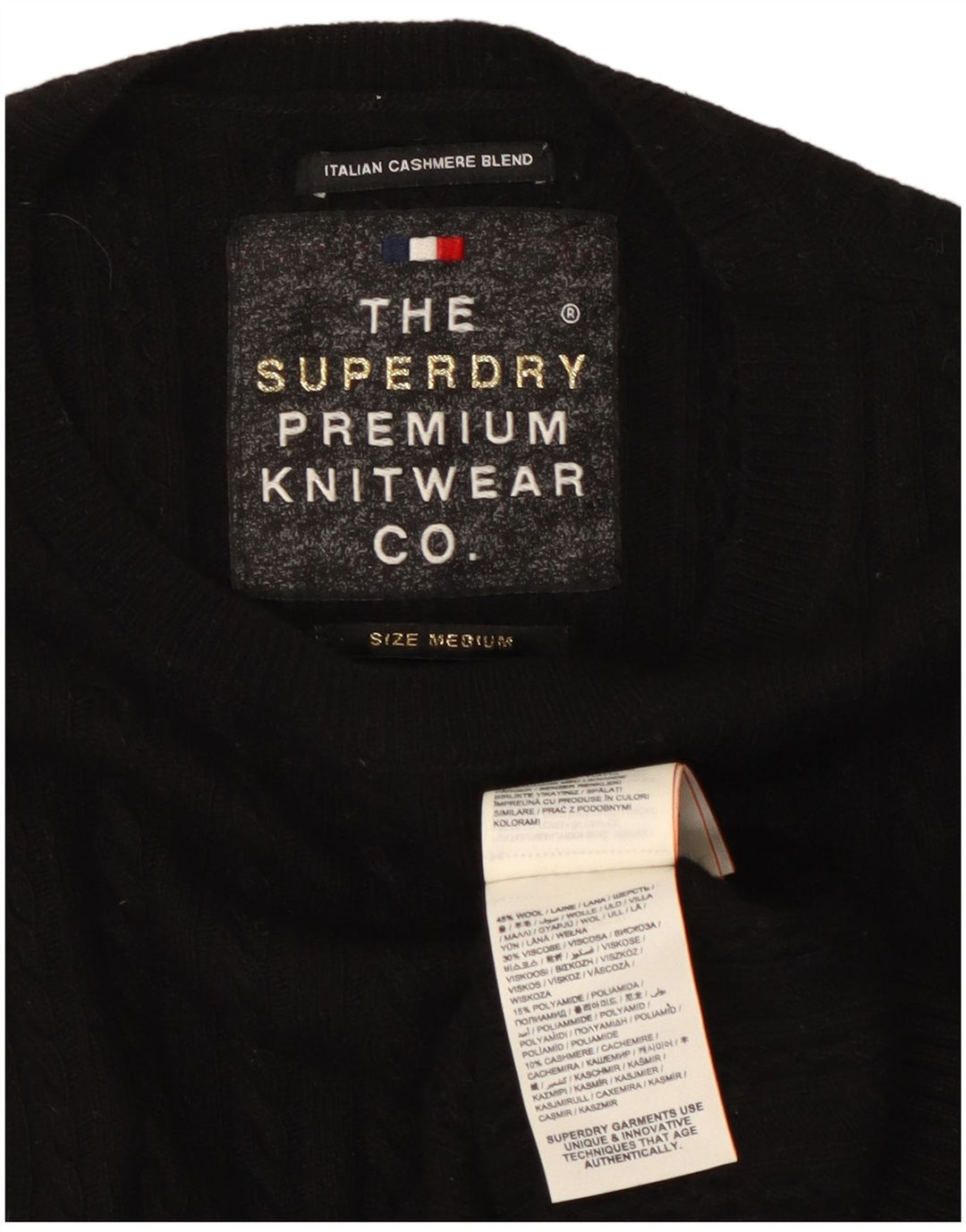 SUPERDRY Pull à col rond pour femme UK 12 Laine noire moyenne