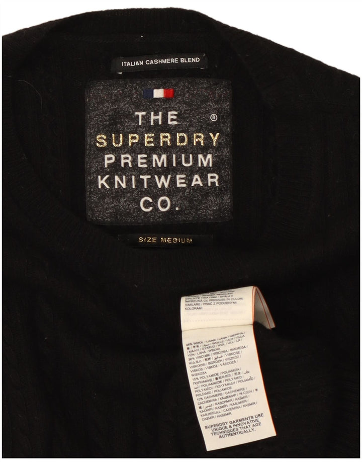 SUPERDRY Pull à col rond pour femme UK 12 Laine noire moyenne