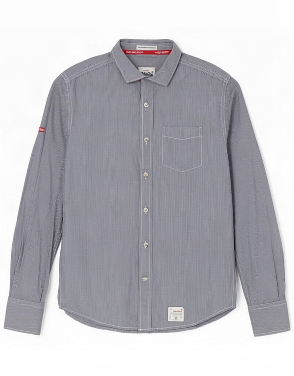 Chemise Homme Superdry Coton à fines rayures bleu marine moyen