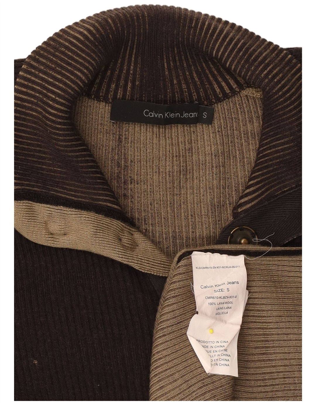 CALVIN KLEIN JEANS Pull à col boutonné pour femme UK 10 Small Marron