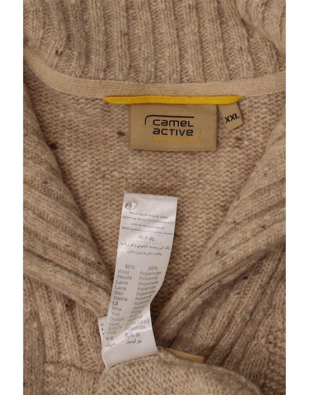 Camel Active Pull col zippé pour homme 2XL Laine mouchetée beige
