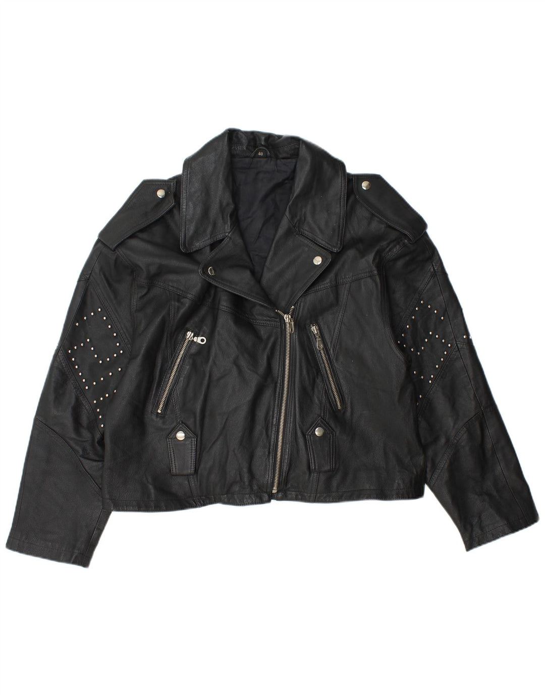 Front Line Veste de motard en cuir court pour femme UK 14 Grand cuir noir