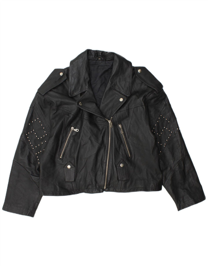 Front Line Veste de motard en cuir court pour femme UK 14 Grand cuir noir