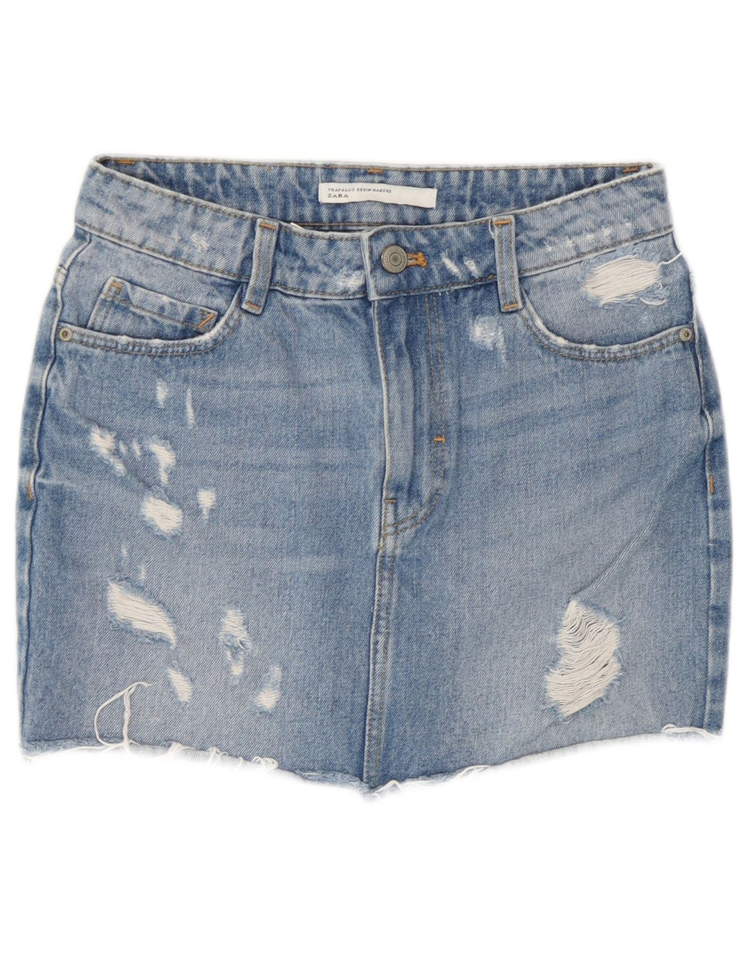 Zara Femmes Mini Jupe En Jean En Détresse XS W24 Bleu