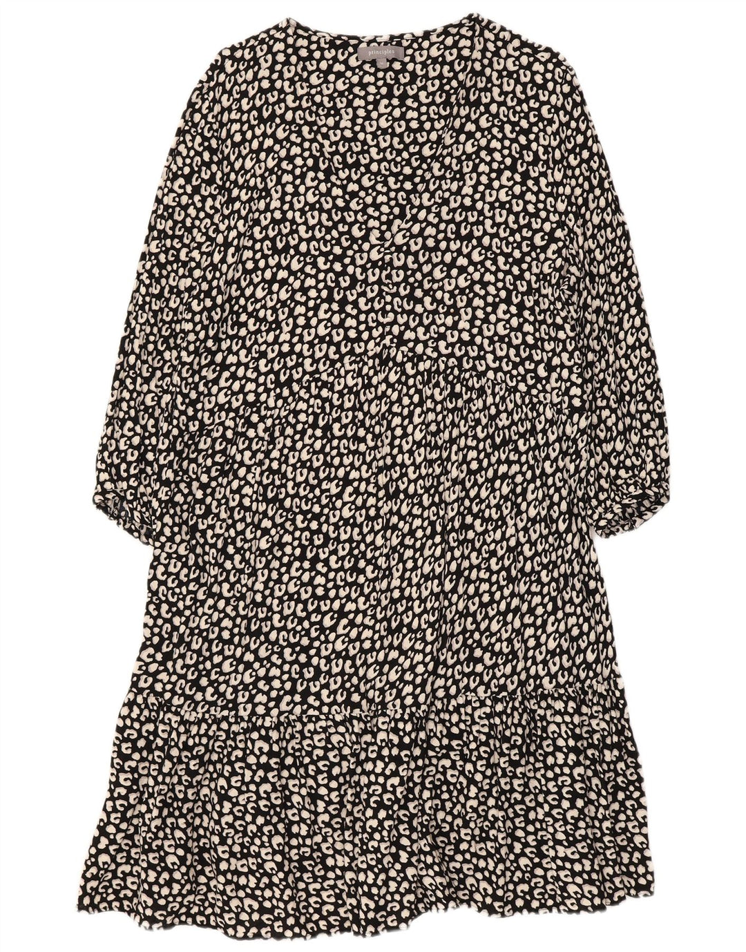 PRINCIPLES Robe à volants à manches 3/4 pour femme UK 16 Grand imprimé animal noir