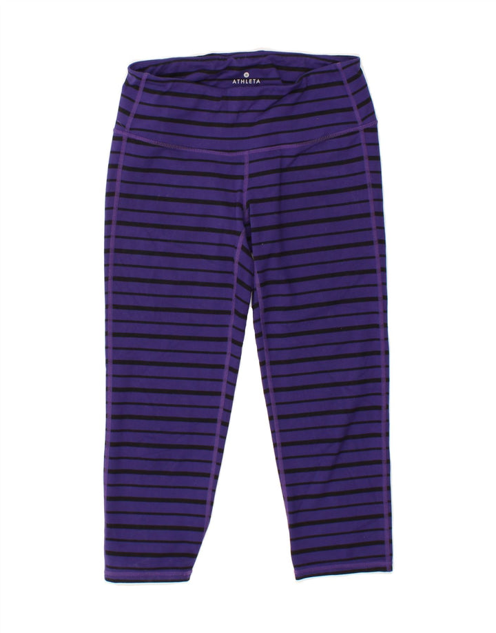 ATHLETA Womens Capri Leggings UK 10 Small  Blue Striped Polyester Vintage Athleta and Second-Hand Athleta from Messina Hembry 