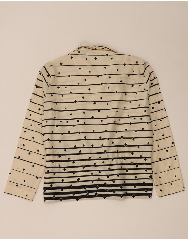 vintage Femmes Manches Longues Blouse Top UK 14 Moyen Blanc Rayé