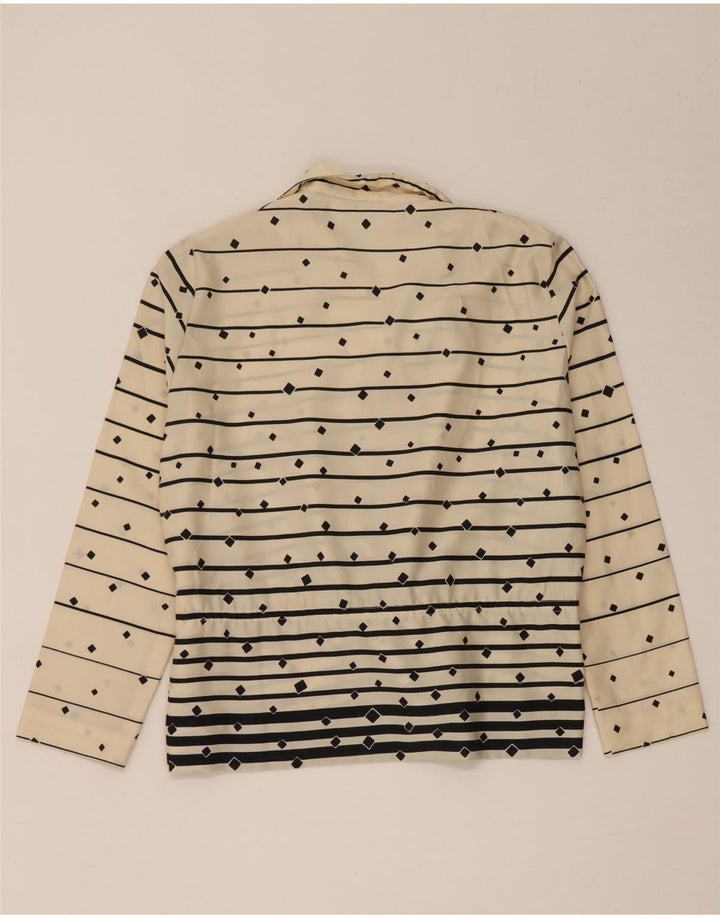 vintage Femmes Manches Longues Blouse Top UK 14 Moyen Blanc Rayé