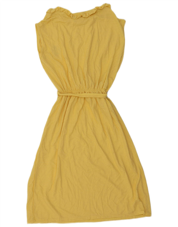 vintage Femme Robe de base sans manches UK 12 Rayé jaune moyen
