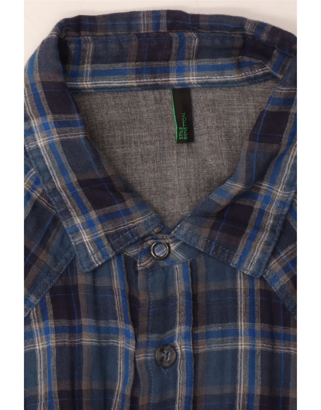 BENETTON Mens Flannel Shirt Large Blue Check Cotton Vintage Benetton and Second-Hand Benetton from Messina Hembry 