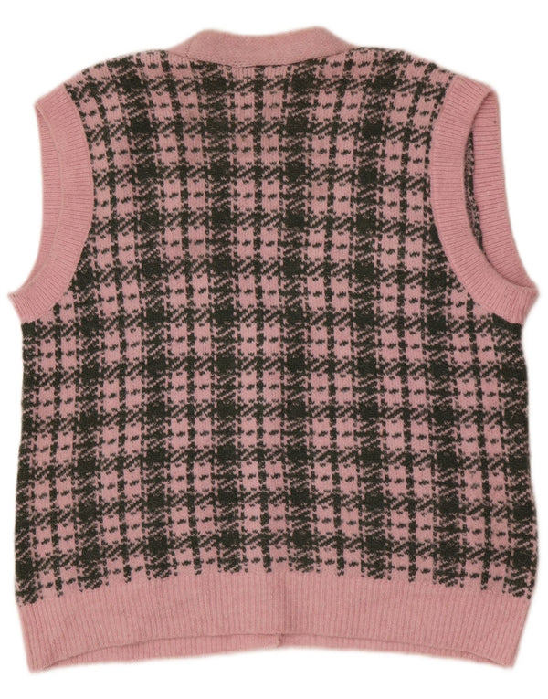 Zara Cardigan surdimensionné sans manches pour femme UK 10 Petit carreaux roses