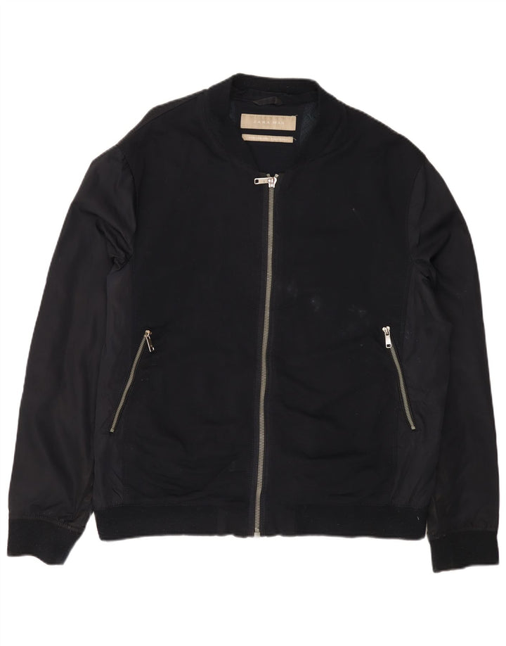 Zara Veste Bomber Homme UK 42 XL Bleu Marine Viscose