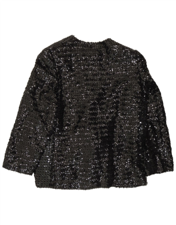 Veste Blazer à Paillettes Femme Vintage UK 14 Grand Noir