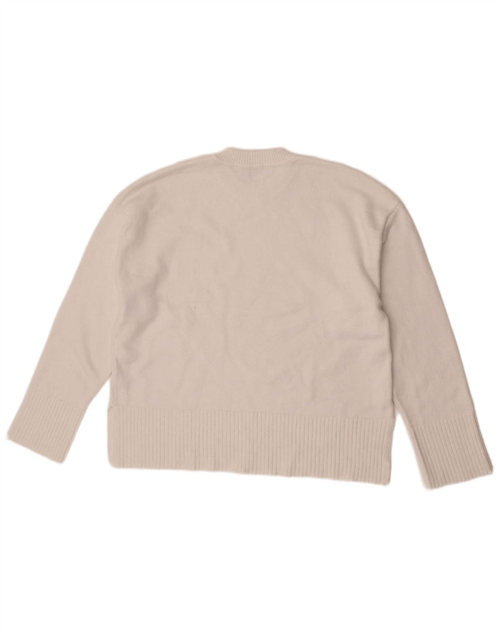 Zara Pull surdimensionné à col rond pour femme UK 10 Petite viscose blanche