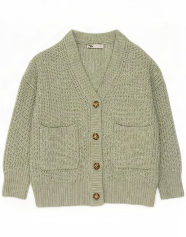 Zara Cardigan surdimensionné à manches 3/4 pour femme UK 10 Small Vert