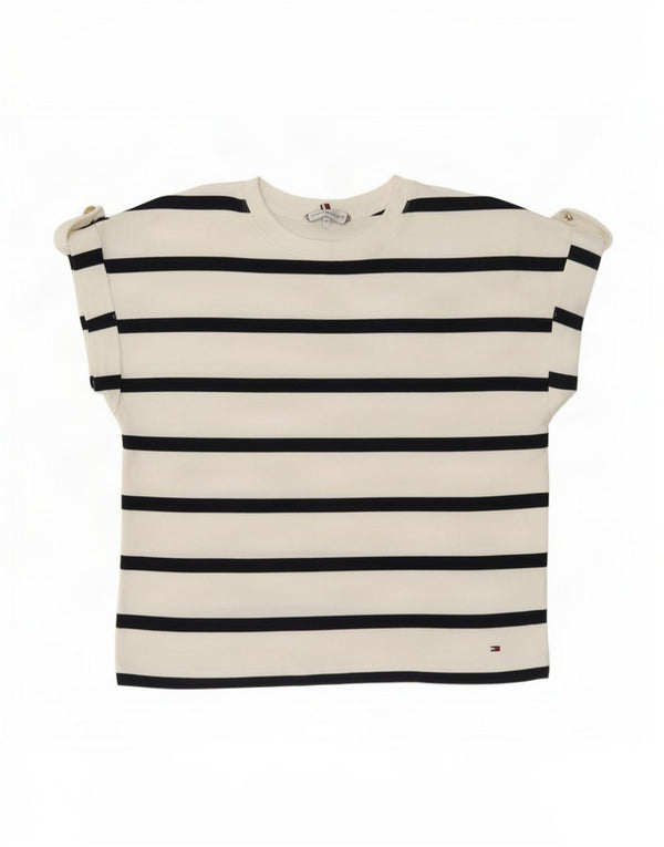 Tommy Hilfiger T-Shirt Femme UK 14 Medium Blanc Rayé Coton