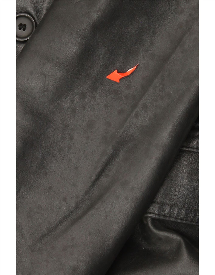 VINTAGE Manteau en cuir femme IT 46 Grand cuir noir