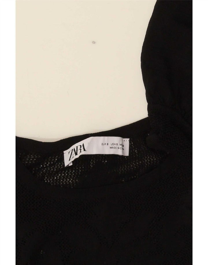 Zara Womens Crop Knit Blouse Top UK 8 Petit Noir