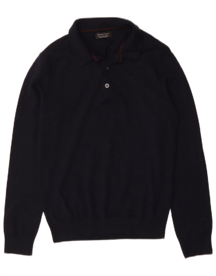 Zara Pull à col polo pour homme Petit Bleu marine