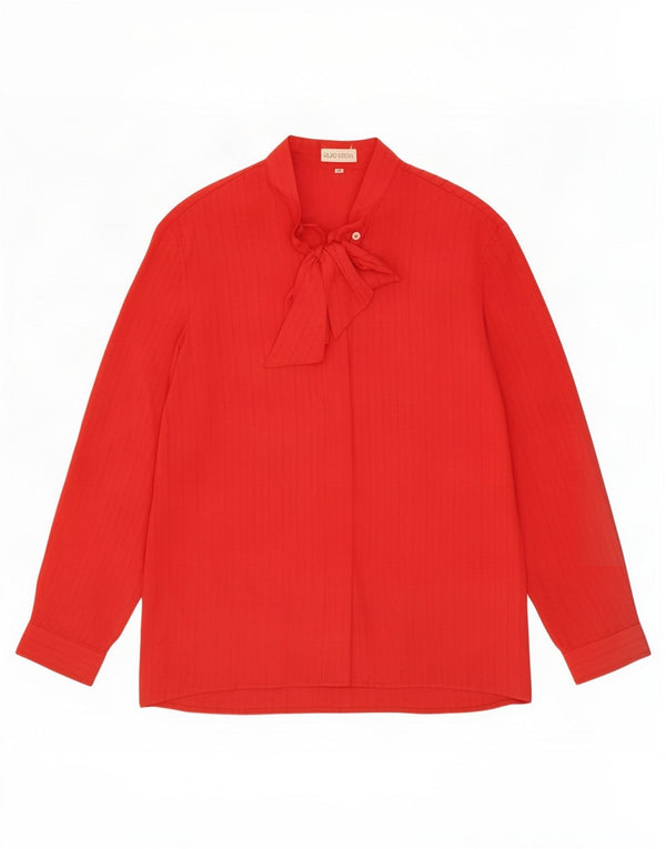 vintage Femmes Manches Longues Avant Cravate Blouse Top IT 48 XL Rouge Rayé