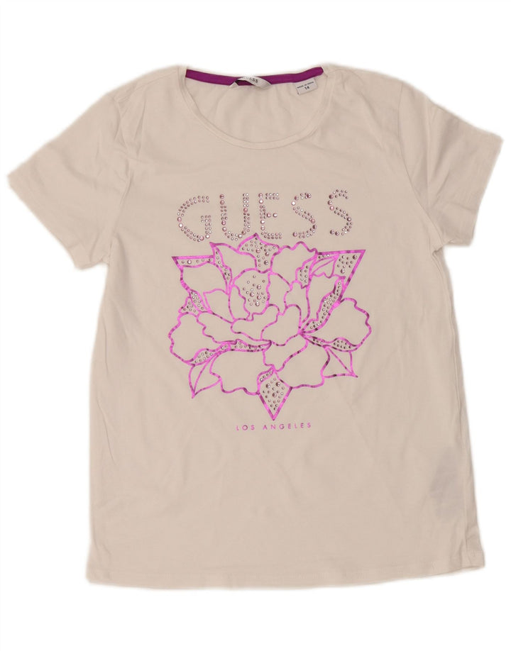 GUESS T-Shirt Graphique Fille 13-14 Ans Blanc Coton
