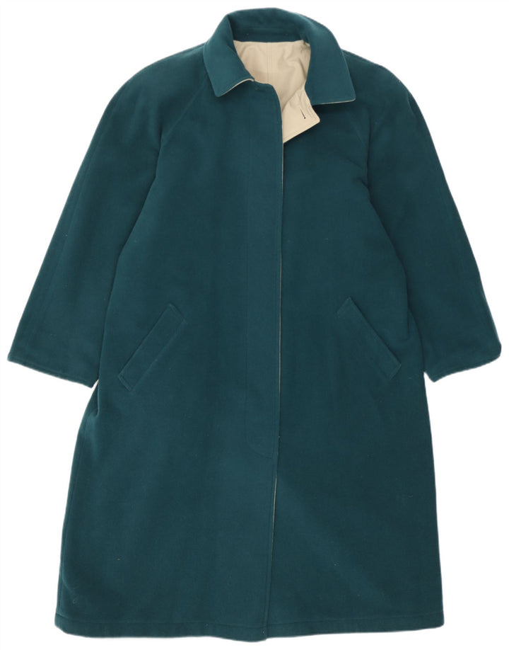 vintage Femme Réversible Pardessus EU 40 Laine Vert Moyen