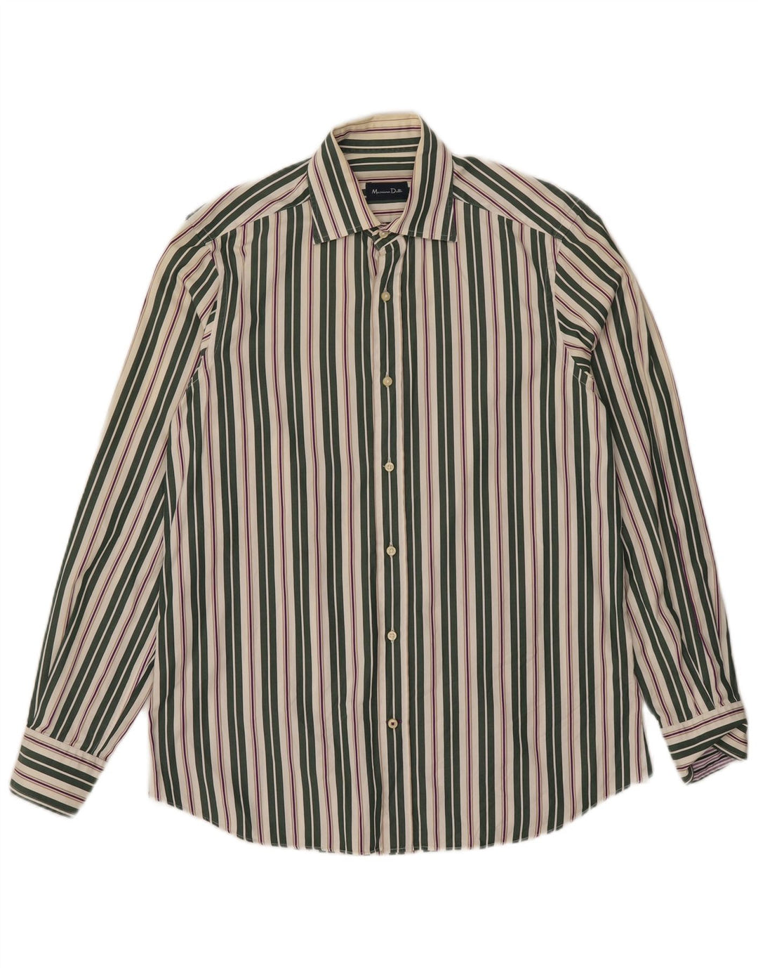 Massimo Dutti Chemise Homme Vert Moyen Rayé Coton