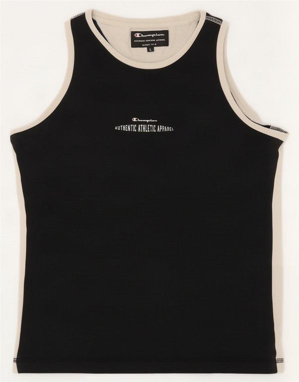 Champion Womens Graphic Vest Top UK 14 Large Black Colourblock Cotton
