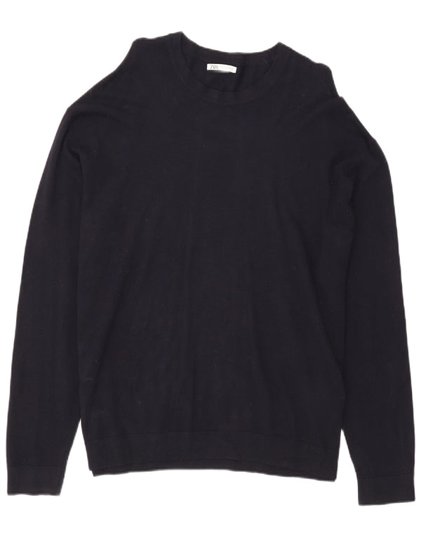 Zara Pull à col rond pour homme XL Bleu marine Viscose