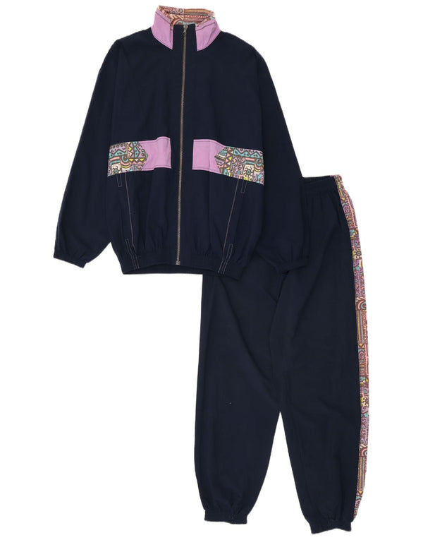 vintage Womens Full Survêtement UK 10 Petit Bleu Marine Géométrique Polyamide