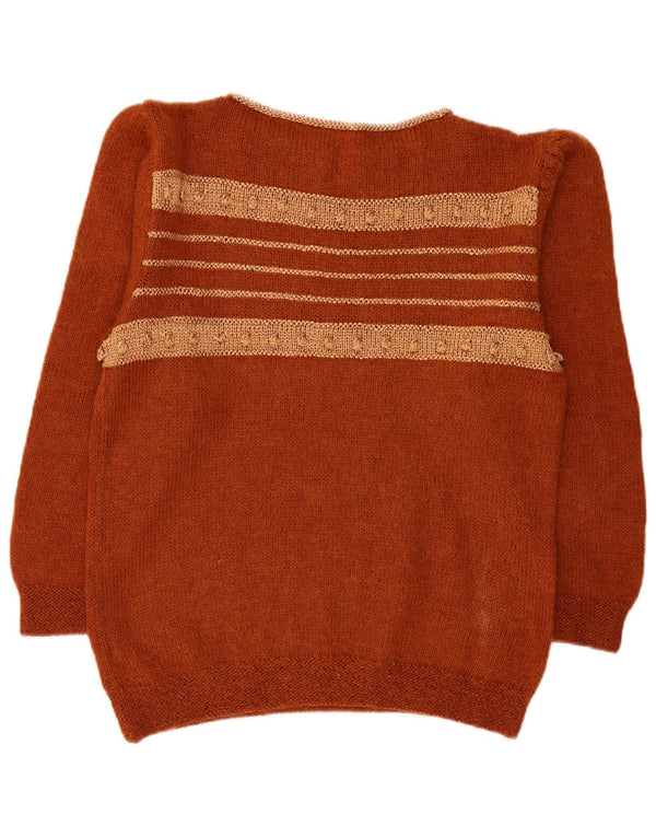 vintage Womens Boat Neck Jumper Sweater UK 16 Grand Brun Rayé