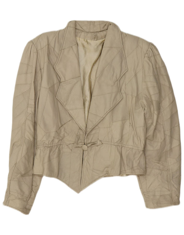 veste en cuir femme vintage UK 14 Patchwork Beige Moyen