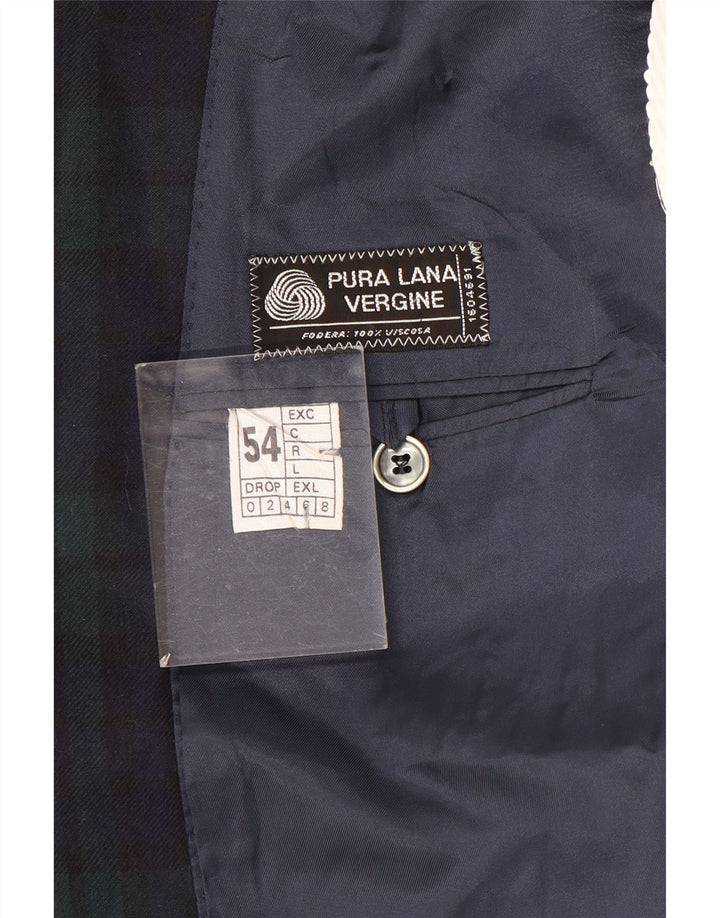 vintage Homme 2 Bouton Blazer Veste IT 54 2XL Bleu Marine Plaid Laine