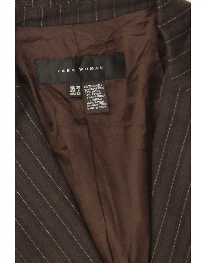 Zara Veste Blazer 1 Bouton Femme EU 38 Petit Marron Polyester à Rayures