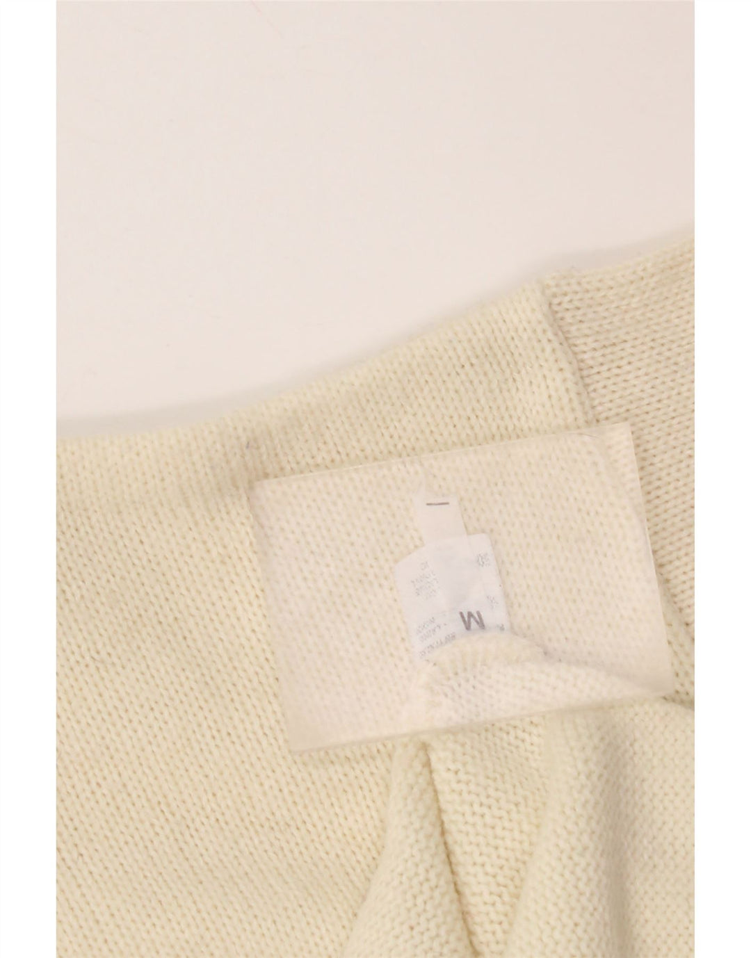 VINTAGE Femmes Crop Turtle Neck Jumper Pull UK 14 Medium Off White