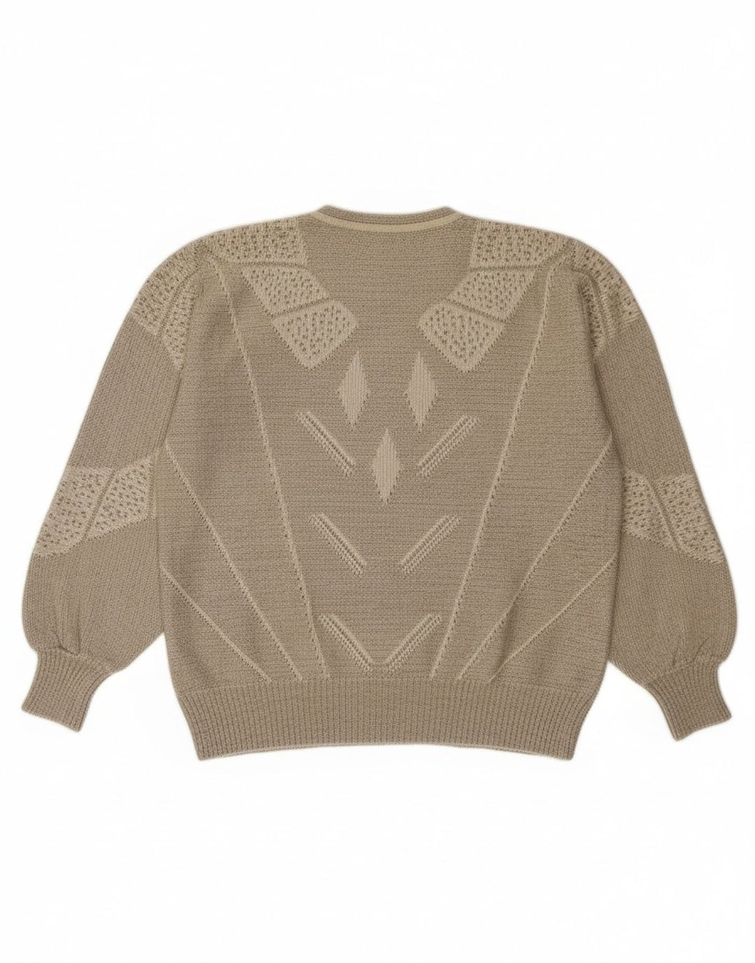 vintage Womens Button Neck Jumper Sweater UK 14 Grand Gris Géométrique