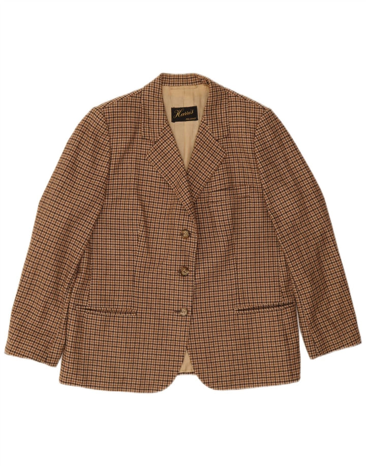 vintage Femme 3 Bouton Blazer Veste UK 12 Pied-de-poule Brun Moyen