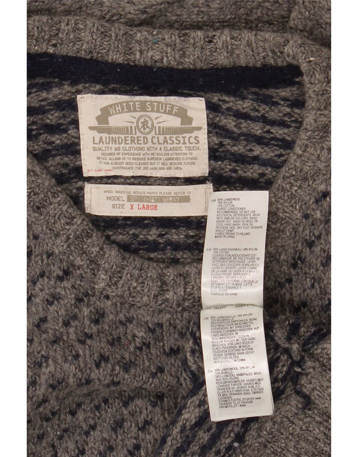 White Stuff Pull Col Ras du Cou XL Homme Gris Laine d'Agneau Pois