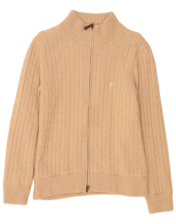Golfino Cardigan zippé pour femme en laine mérinos beige moyen UK 12