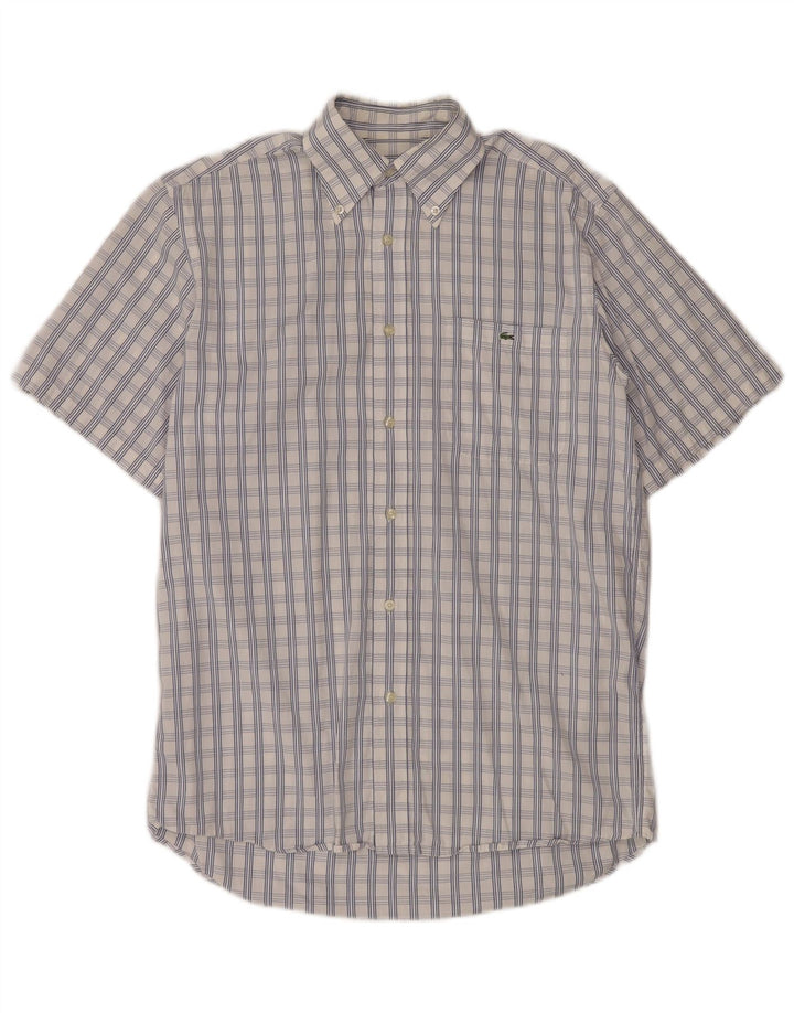 Lacoste Chemise à manches courtes pour hommes Taille 39 Coton à carreaux blanc moyen