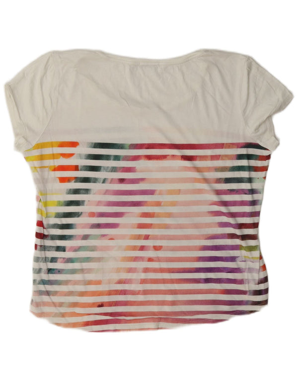 Desigual Femme Regular Graphic T-Shirt Top UK 18 XL Blanc Rayé Coton