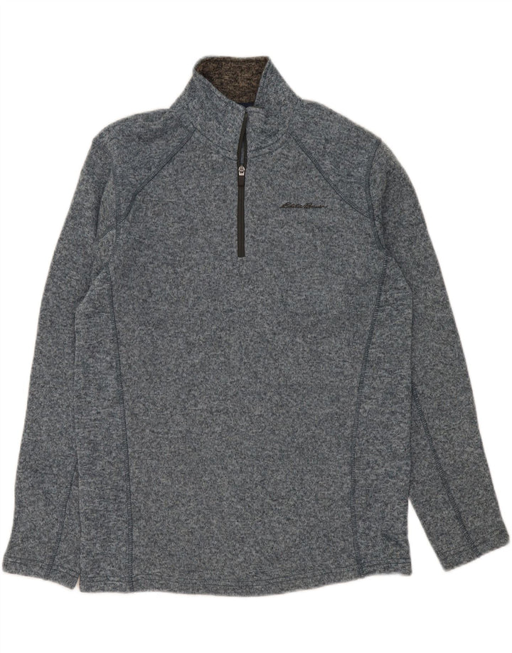EDDIE BAUER Mens Zip Neck Sweatshirt Jumper Medium Grey Flecked Polyester Vintage Eddie Bauer and Second-Hand Eddie Bauer from Messina Hembry 