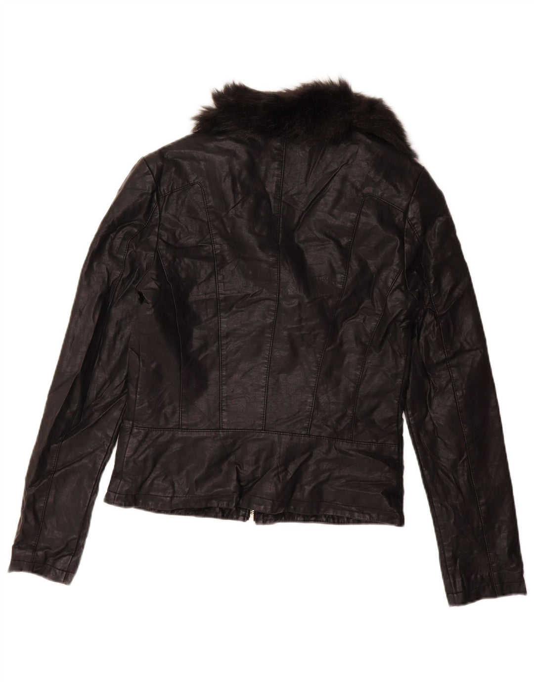 GUESS Veste de motard en simili cuir pour femme UK 6 XS Noir Polyuréthane