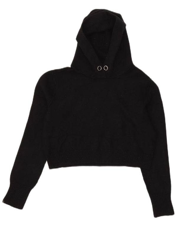 Zara Womens Crop Hooded Jumper Sweater UK 10 Small Black Viscose