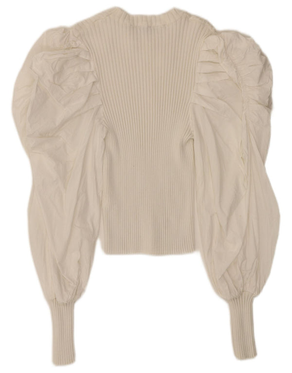 Zara Chemisier court à manches longues pour femme UK 12 en coton blanc moyen