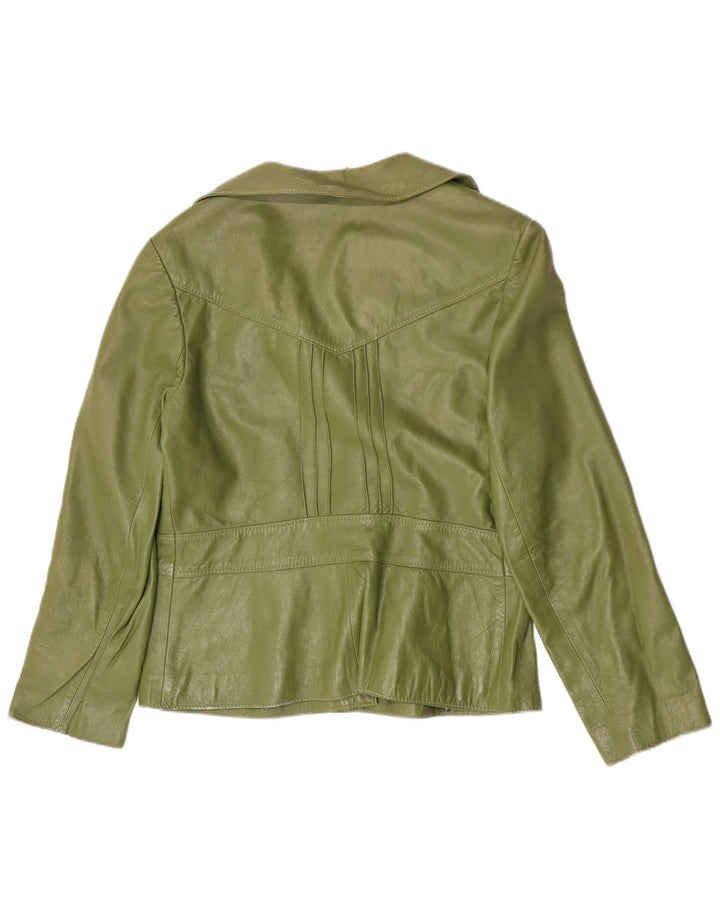 vintage Femme 4 Bouton Blazer Veste IT 44 Cuir Vert Moyen