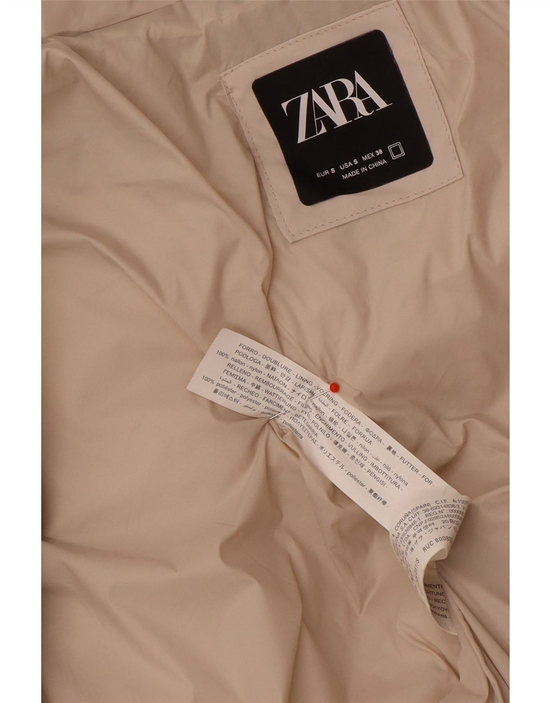 Zara Veste matelassée surdimensionnée pour femme UK 10 Petit nylon beige