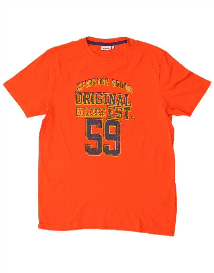 Ellesse Homme T-Shirt Graphique Haut Large Orange Coton