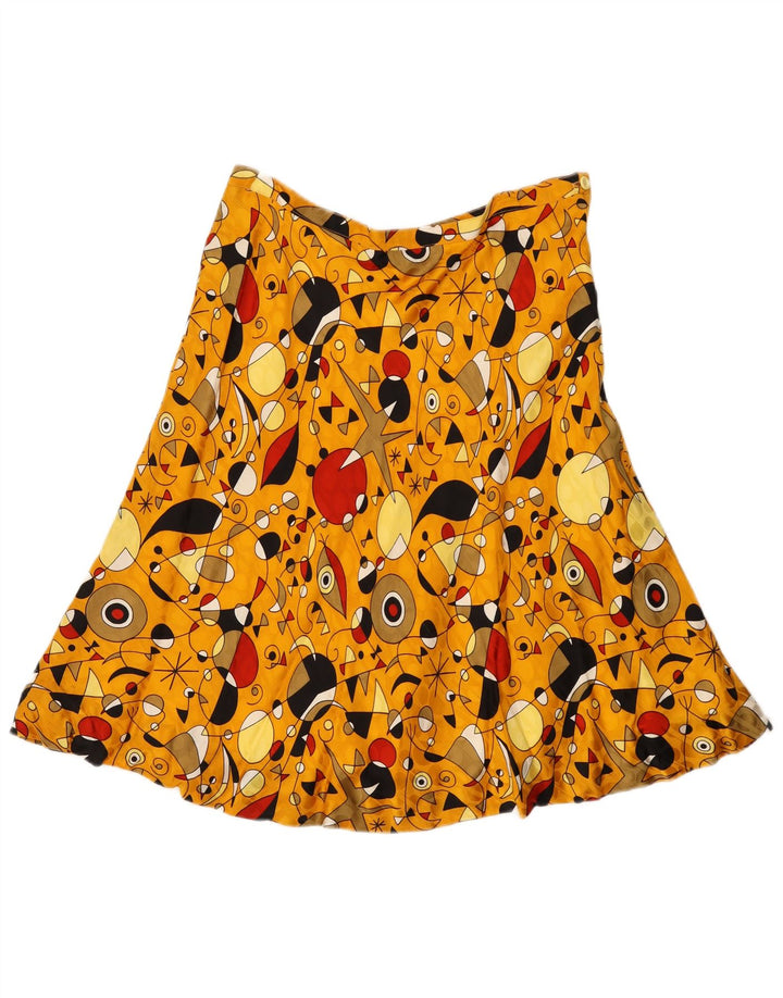 vintage Femmes Motif Abstrait Jupe A-Line W32 Grand Jaune